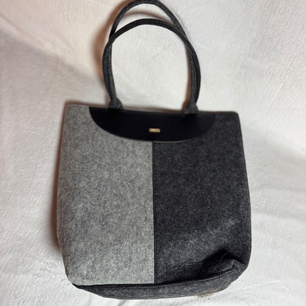 Charlie Paige Gray and Black Felt Tote‎ Shoulder Bag Faux Leather Purse